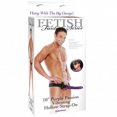 PD394712 10" PURPLE PASSION VIBRATING HOLLOW STRAP-ON