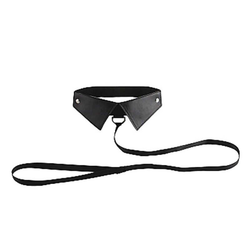 OU144BLK CLASSIC COLLAR WITH LEASH - BLACK