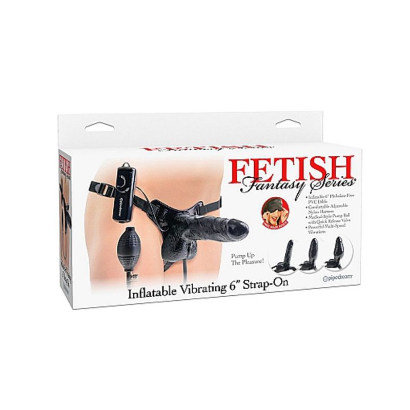 PD3957-23 INFLATABLE VIBRATING 6" STRAP-ON BLACK