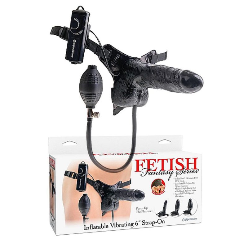 PD3957-23 INFLATABLE VIBRATING 6" STRAP-ON BLACK
