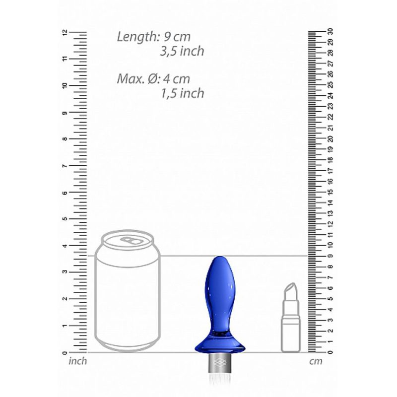 CHR020BLU TAIL – BLUE PLUG ANALE IN VETRO BOROSILICATO BLU CON FRUSTA IN FINTA PELLE BIANCA