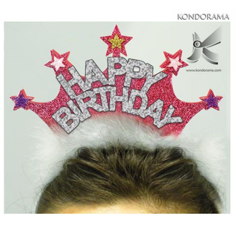 2738-01 CERCHIETTO GLITTER CON CORONA DI STELLE E SCRITTA &ldquo;HAPPY BIRTHDAY&rdquo; COMPLEANNO GENERICO