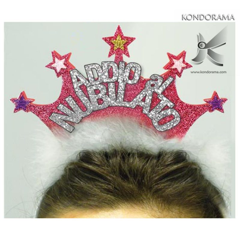 2738-02 CERCHIETTO GLITTER CON CORONA DI STELLE E SCRITTA &ldquo;ADDIO AL NUBILATO&rdquo; PARTY