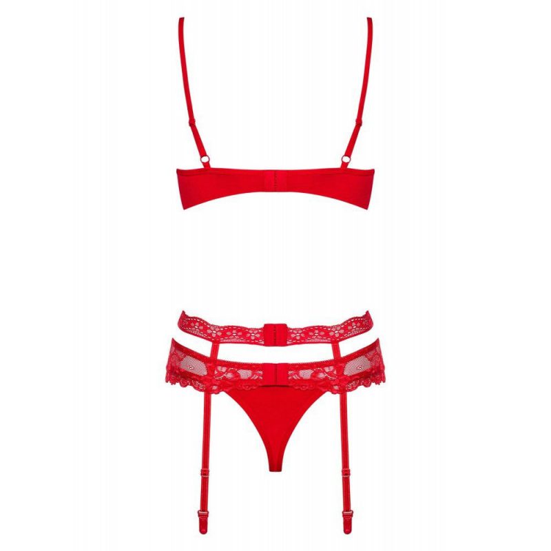 OBSESSIVE HEARTINA 3-PCS SET RED S/M SET DI TRE PEZZI ROSSO LINGERIE SEXY