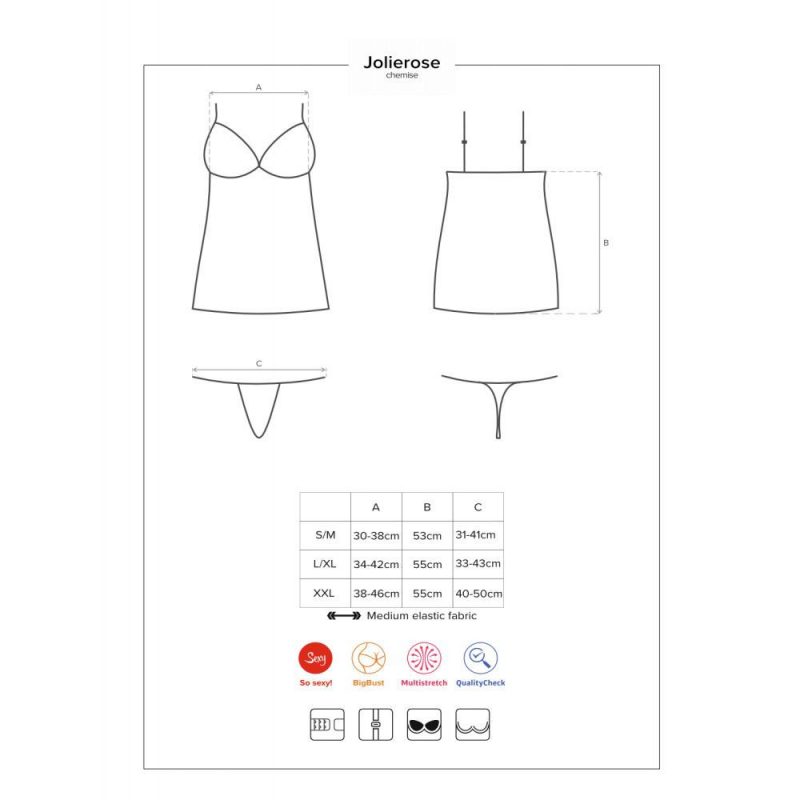 OBSESSIVE JOLIEROSE CHEMISE & THONG RED S/M ABITINO SEXY LINGERIE