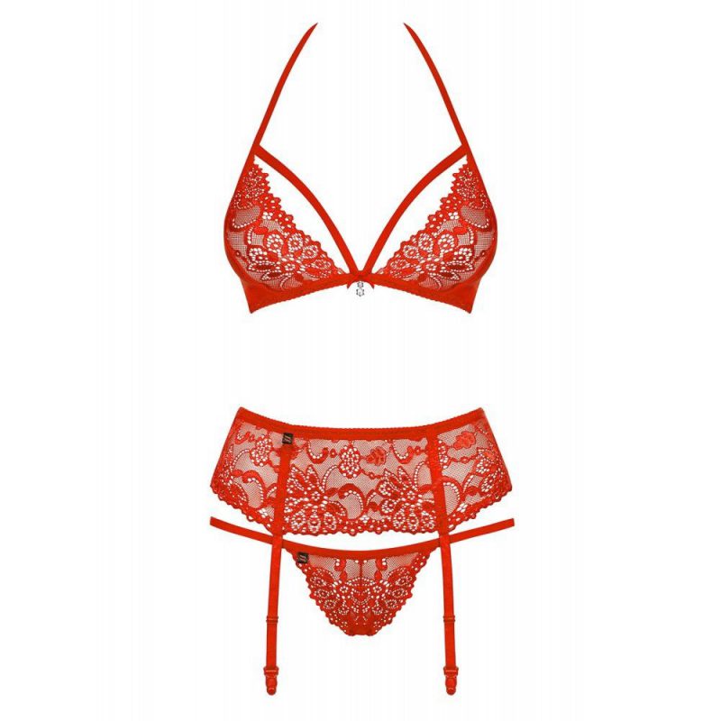 OBSESSIVE THREE-PCS SET RED S/M 838-SEG-3 SET ROSSO LINGERIE SEXY