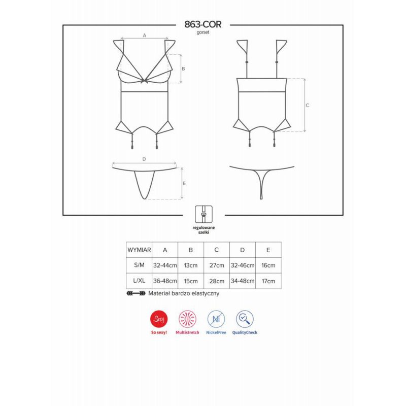 OBSESSIVE CORSET & THONG S/M 863-COR-3 LINGERIE SEXY ROSSO