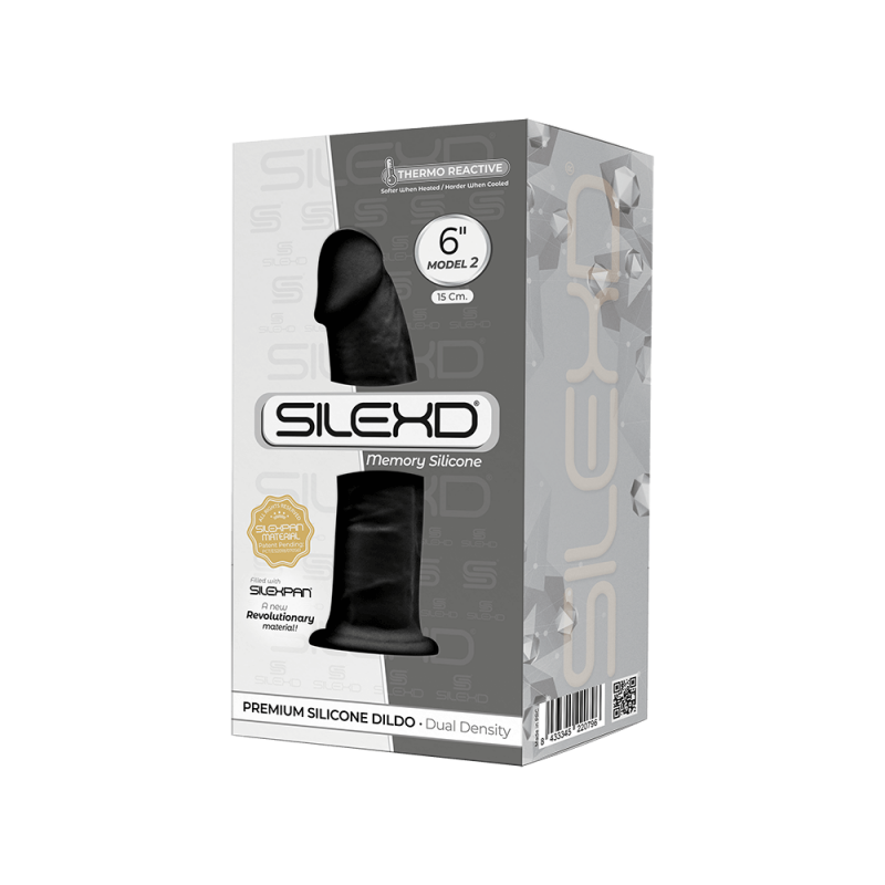 SilexD MODEL 2 - 6" BLACK 220796 FALLO REALISTICO PENE ARTIFICIALE IN SILICONE MEMORY TERMOREATTIVO CM 15