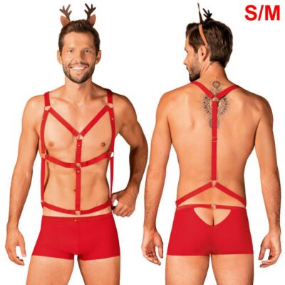 OBSESSIVE MR RENDY SET DI NATALE DA UOMO CON BOXER ELASTICI IMBRACATURA REGOLABILE E CERCHIETTO RENNA TAGLIA S-M