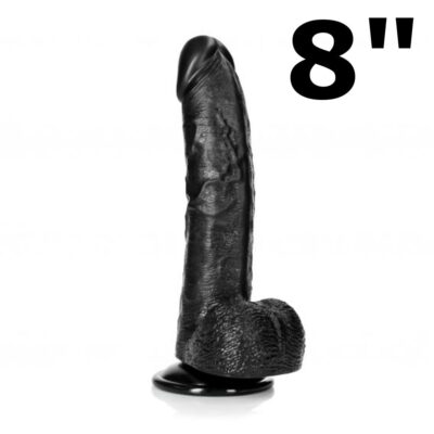 REALROCK FALLO REALISTICO NON VIBRANTE NERO CON TESTICOLI E VENTOSA 8”